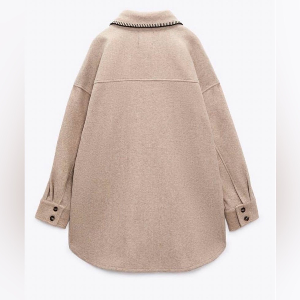 Zara NWT beige tan oversized button front stitched shacket - Picture 9 of 16